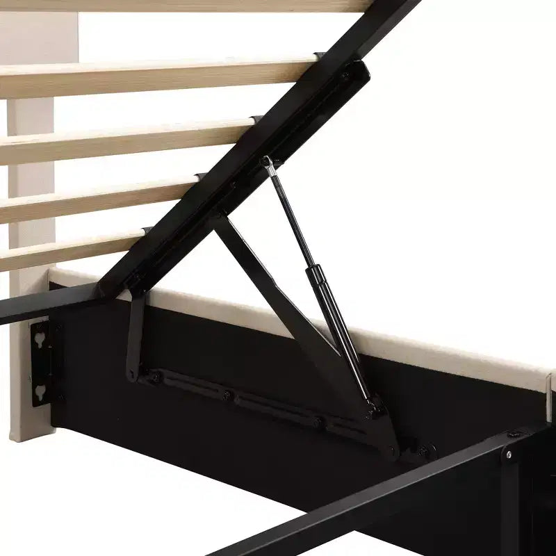 Lit plateforme capitonné Queen Size avec vérin hydraulique et rangement