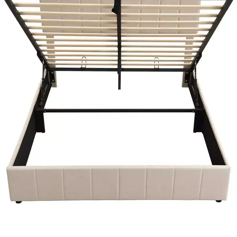 Lit plateforme capitonné Queen Size avec vérin hydraulique et rangement