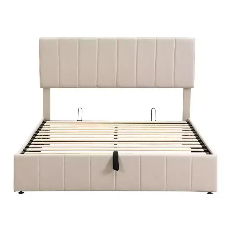 Lit plateforme capitonné Queen Size avec vérin hydraulique et rangement
