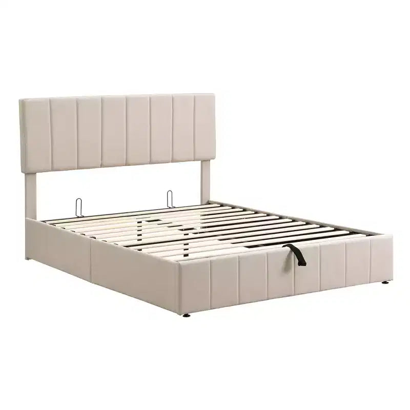 Lit plateforme capitonné Queen Size avec vérin hydraulique et rangement