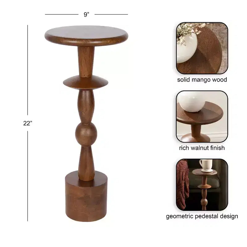 Table d'appoint, 9x9x22, Noyer brun