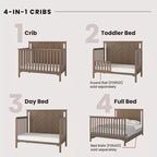 Lit de bébé convertible 4 en 1, se transforme en lit de jour, en lit de tout-petit et en lit double, 3 positions de matelas, finition sécuritaire pour bébé