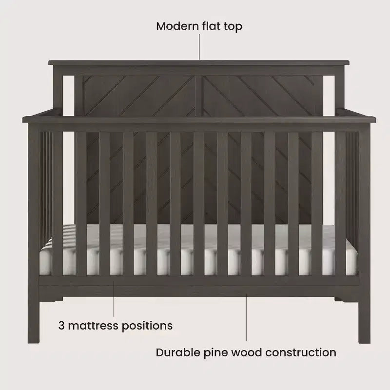 Lit de bébé convertible 4 en 1, se transforme en lit de jour, en lit de tout-petit et en lit double, 3 positions de matelas, finition sécuritaire pour bébé