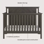 Lit de bébé convertible 4 en 1, se transforme en lit de jour, en lit de tout-petit et en lit double, 3 positions de matelas, finition sécuritaire pour bébé