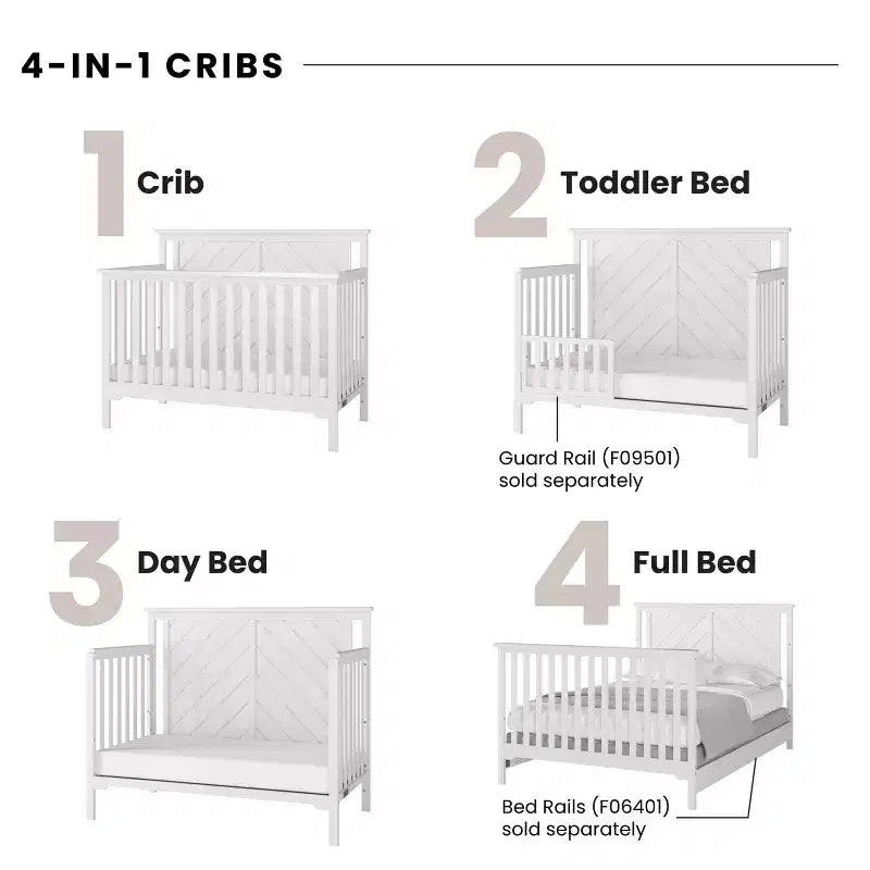 Lit de bébé convertible 4 en 1, se transforme en lit de jour, en lit de tout-petit et en lit double, 3 positions de matelas, finition sécuritaire pour bébé