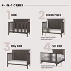 Lit de bébé convertible 4 en 1, se transforme en lit de jour, en lit de tout-petit et en lit double, 3 positions de matelas, finition sécuritaire pour bébé