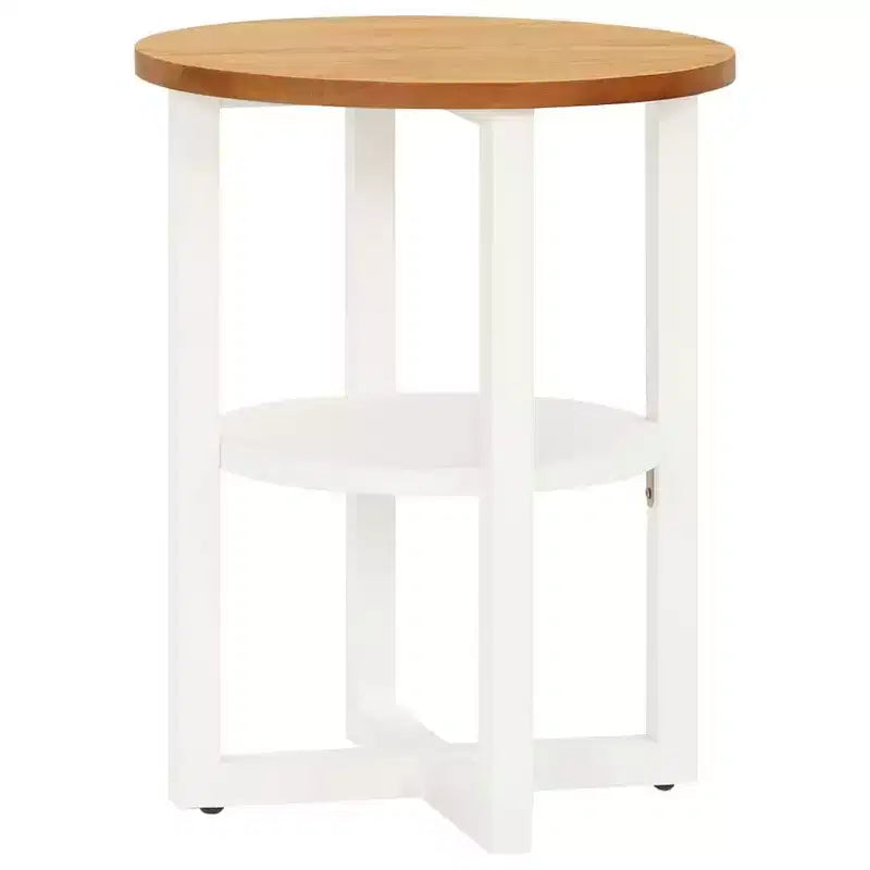 vidaXL Lamp Table Solid Oak Wood Side End Couch Coffee Table White/Light Wood