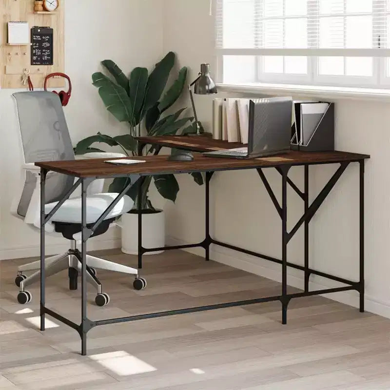 Bureau Chêne Brun Bois Usiné Pieds Réglables Bureau
