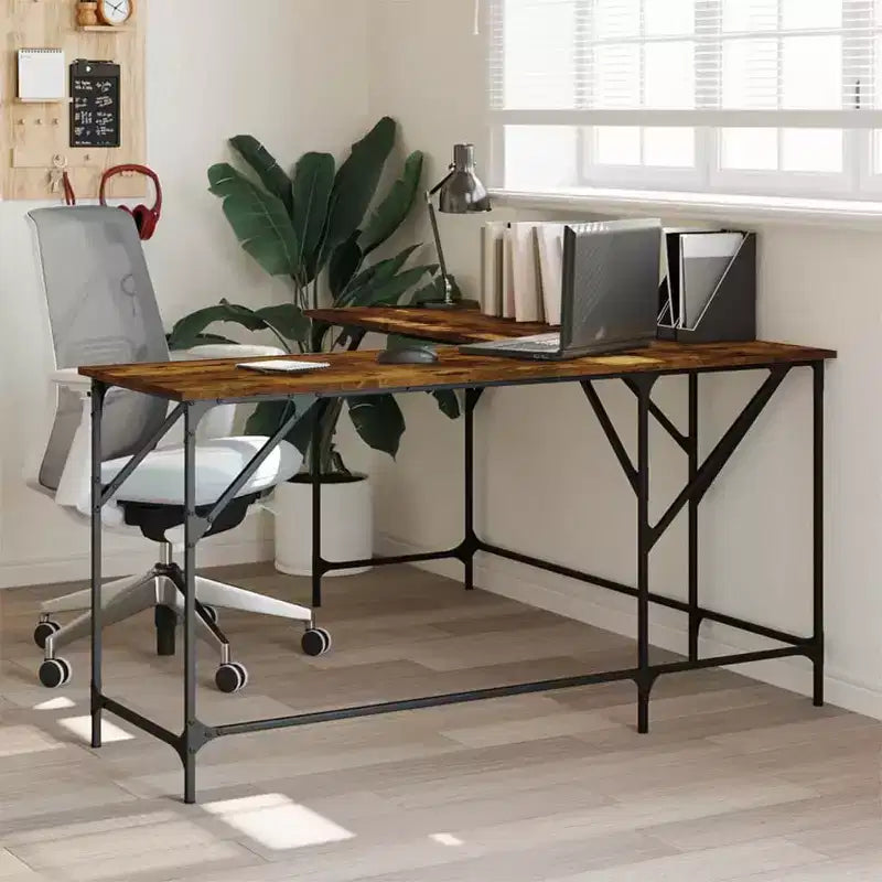 Bureau Chêne Brun Bois Usiné Pieds Réglables Bureau