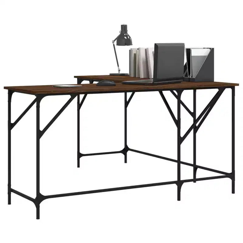 Bureau Chêne Brun Bois Usiné Pieds Réglables Bureau