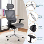 Fauteuil de bureau ergonomique à dossier haut en maille, accoudoirs 4D, soutien lombaire et profondeur d'assise réglables, pour bureau à domicile