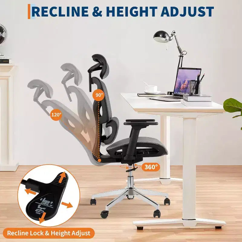 Fauteuil de bureau ergonomique à dossier haut en maille, accoudoirs 4D, soutien lombaire et profondeur d'assise réglables, pour bureau à domicile
