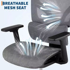 Fauteuil de bureau ergonomique à dossier haut en maille, accoudoirs 4D, soutien lombaire et profondeur d'assise réglables, pour bureau à domicile
