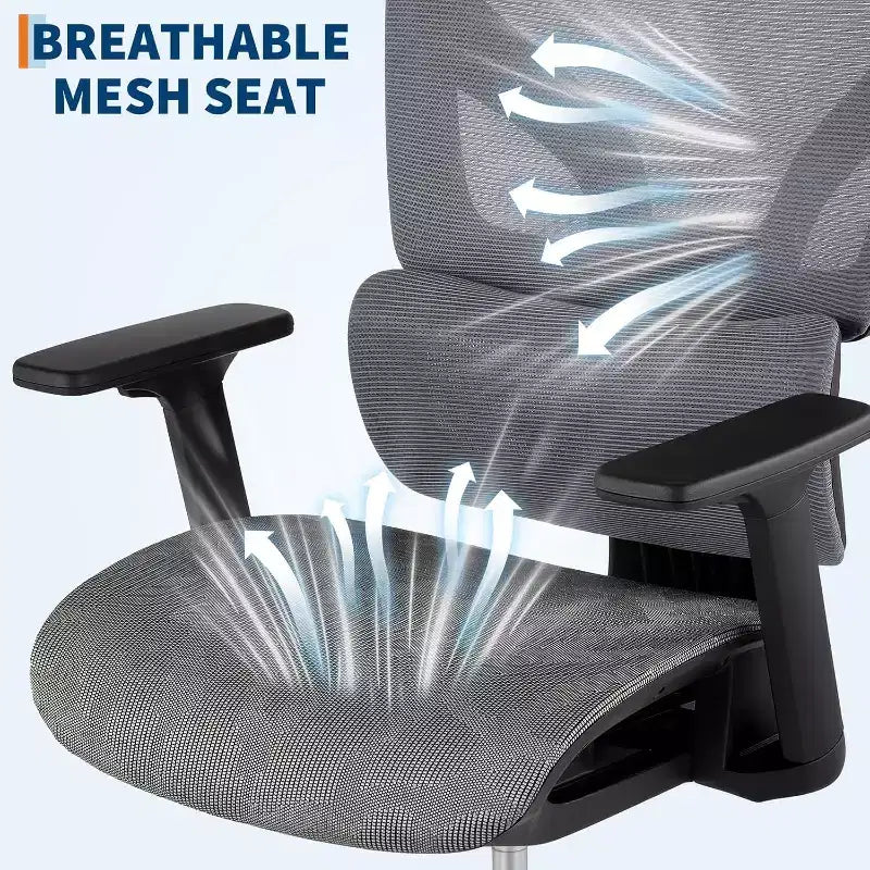 Fauteuil de bureau ergonomique à dossier haut en maille, accoudoirs 4D, soutien lombaire et profondeur d'assise réglables, pour bureau à domicile