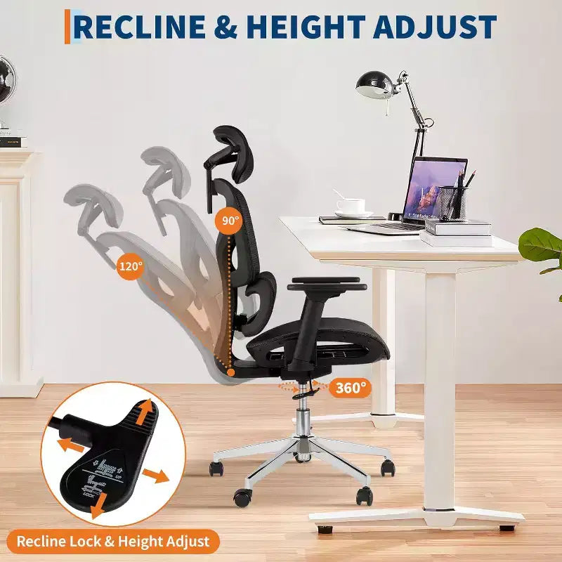 Fauteuil de bureau ergonomique à dossier haut en maille, accoudoirs 4D, soutien lombaire et profondeur d'assise réglables, pour bureau à domicile