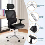 Fauteuil de bureau ergonomique à dossier haut en maille, accoudoirs 4D, soutien lombaire et profondeur d'assise réglables, pour bureau à domicile