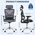 Fauteuil de bureau ergonomique à dossier haut en maille, accoudoirs 4D, soutien lombaire et profondeur d'assise réglables, pour bureau à domicile
