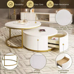 Table basse gigogne moderne, table cannelée de 80/70 cm avec tiroir, table d'appoint pour salon, plateau en MDF robuste et base en métal, capacité de 36 kg