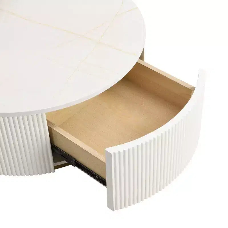 Table basse gigogne moderne, table cannelée de 80/70 cm avec tiroir, table d'appoint pour salon, plateau en MDF robuste et base en métal, capacité de 36 kg