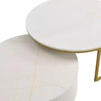 Table basse gigogne moderne, table cannelée de 80/70 cm avec tiroir, table d'appoint pour salon, plateau en MDF robuste et base en métal, capacité de 36 kg