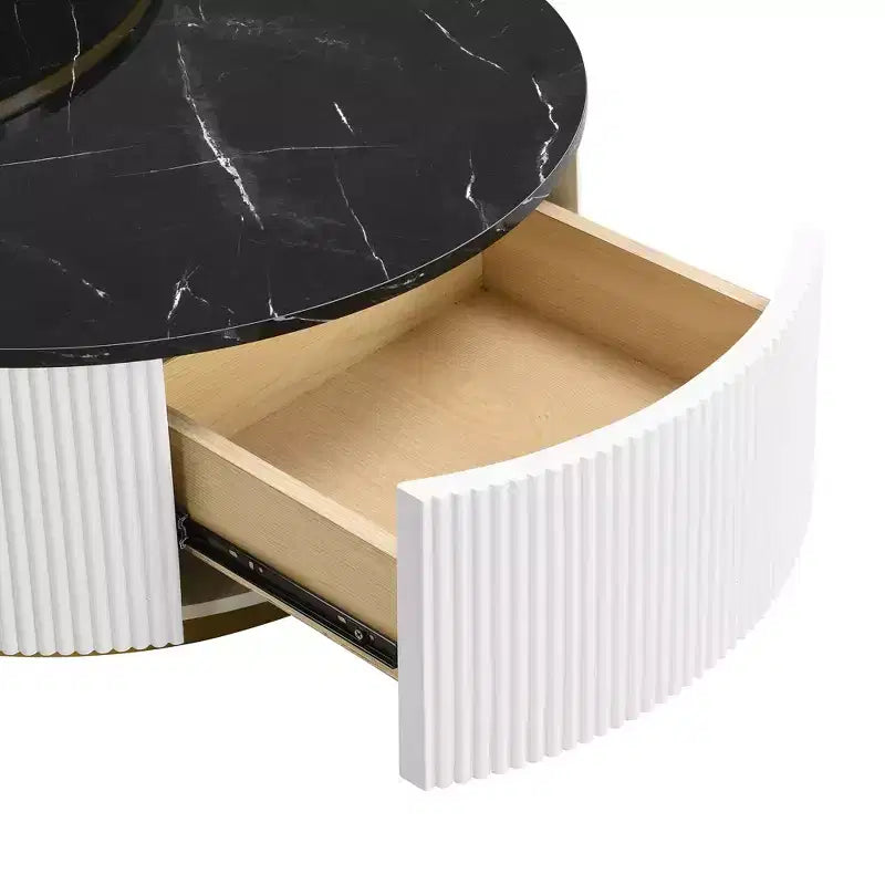 Table basse gigogne moderne, table cannelée de 80/70 cm avec tiroir, table d'appoint pour salon, plateau en MDF robuste et base en métal, capacité de 36 kg