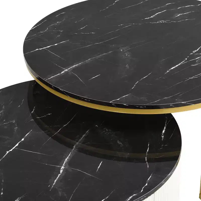 Table basse gigogne moderne, table cannelée de 80/70 cm avec tiroir, table d'appoint pour salon, plateau en MDF robuste et base en métal, capacité de 36 kg