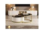 Table basse gigogne moderne, table cannelée de 80/70 cm avec tiroir, table d'appoint pour salon, plateau en MDF robuste et base en métal, capacité de 36 kg