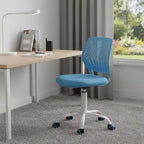 Chaise de bureau pivotante à roulettes réglable en hauteur, bleue et blanche