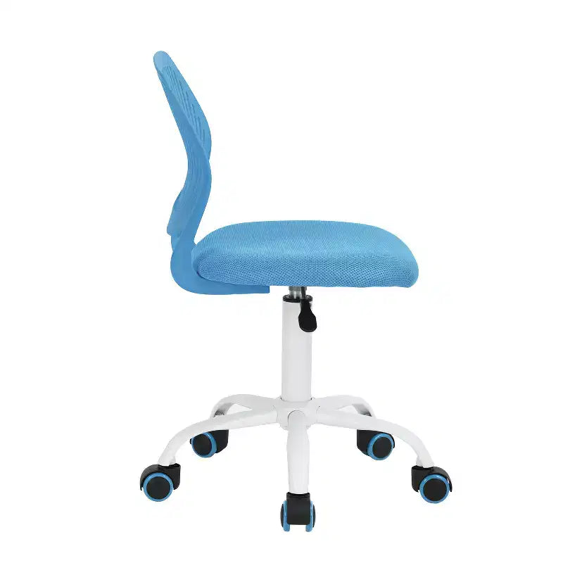 Chaise de bureau pivotante à roulettes réglable en hauteur, bleue et blanche