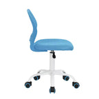 Chaise de bureau pivotante à roulettes réglable en hauteur, bleue et blanche