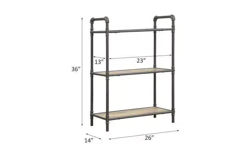 Étagères rectangulaires, bibliothèque de rangement ouverte avec tube rond en acier métallique, bibliothèques pour salon, bureau, gris + chêne