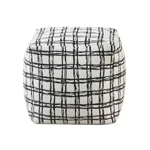 Pouf carré 16H Chic Jacquard Ottoman pour salon, Repose-pieds antidérapant, Chaise pouf, Capacité 300lbs, Rayures croisées noires