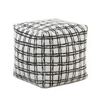 Pouf carré 16H Chic Jacquard Ottoman pour salon, Repose-pieds antidérapant, Chaise pouf, Capacité 300lbs, Rayures croisées noires