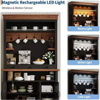 72 Tall Farmhouse Style Coffee Bar Cabinet with LED Lights, Kitchen Buffet Featuring Doors and Drawer, Adjustable Shelves, Spacious Storage