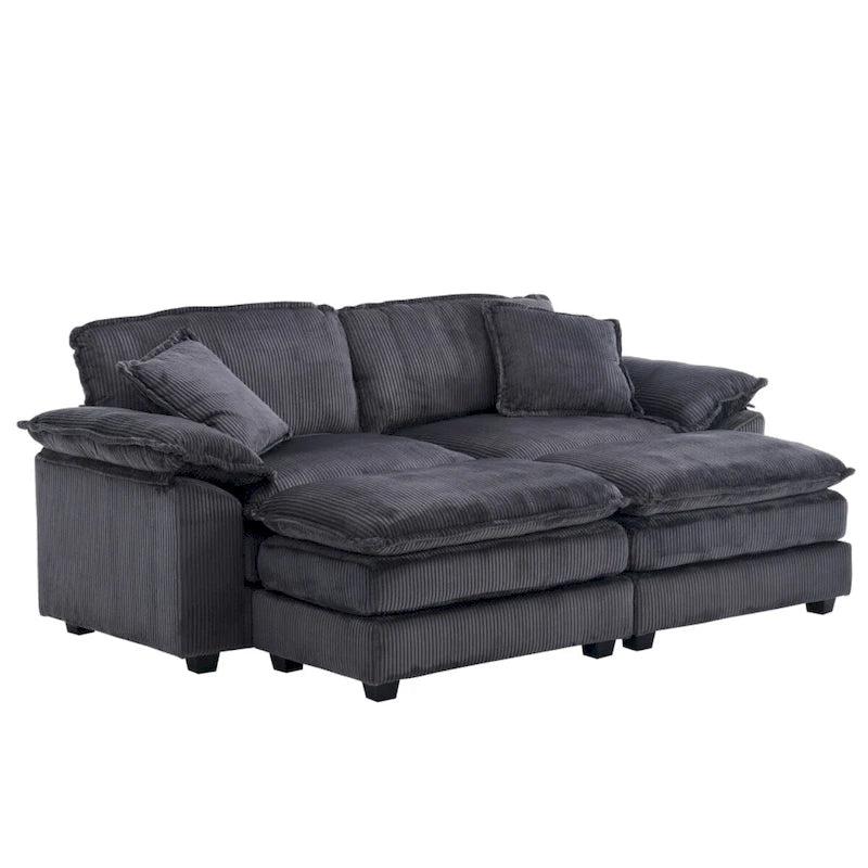 Modern 2-Seater Corduroy Sofa with 4 Support Pillows and 2 Ottomans