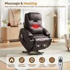 Bestier 34.6 Electric Power Lift Asist Recliner Chair with Massage and Heat, Fax Leather Reclining Chair with Side Pockets & Cup Holders