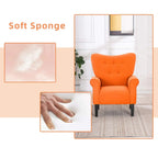 Erommy Modern Accent Chair, High Back Armchair, Upholstered Fabric Button Single Sofa with Wooden Legs for Living Room