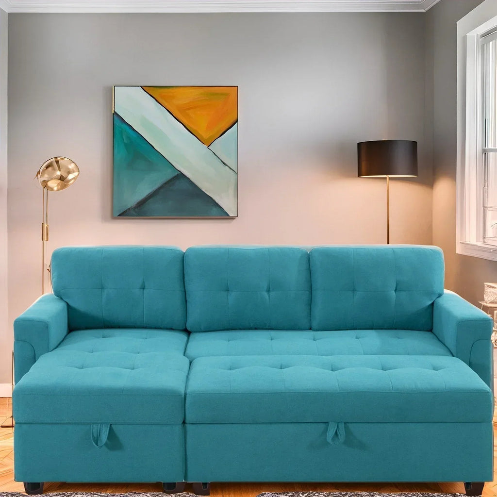 Convertible Reversible Sectional Sofa with Pull-Out Sleeper Bed, Hidden Storage Chaise, and Durable Legs