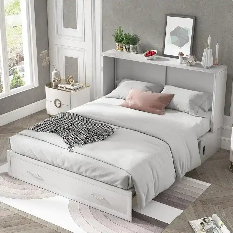 Mixoy Murphy Bed Cabinet Bed Chest with Mattress & Drawer