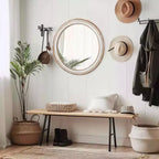 MAYEERTY 24 inches Wooden Farmhouse Round Wall Mirror for Bathroom Vanity Bedroom Living Room Kitchen Office