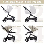 Baby Stroller, Foldable Stroller - High Landscape Pushchair for Newborn & Toddler, Convertible Pram with Reversible Backrest