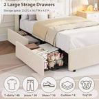 Bed frame with storage headboard, childrens bed frame with 2 drawers, fabric upholstered platform bed, contoured headboard with bookshelf
