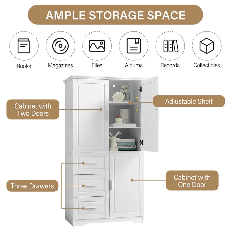 Tall and Wide Storage Cabinet with Doors for Bathroom/Office