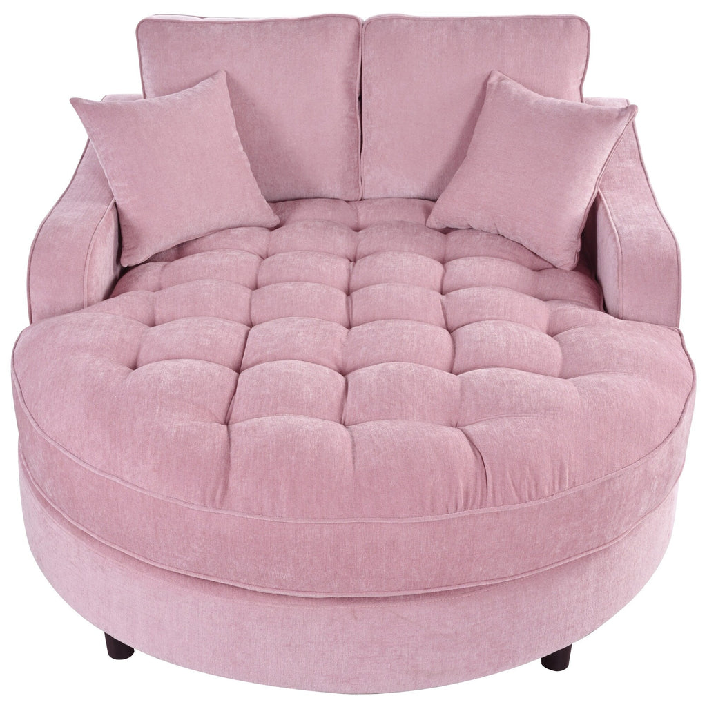 Chenille Chaise Lounge Sofa Bed, Upholstered Sofa Couch with Tufted Backrest and 2 Detachable Pillows for Living Room