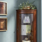 Classic Brown Rubberwood Corner Cabinet with Glass Door