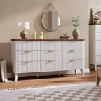 Fluted 9-Drawer Dresser, 60.6 Wide Wood Chest of Drawers with Deep Storage, for Bedroom, Living Room, or Hallway Use