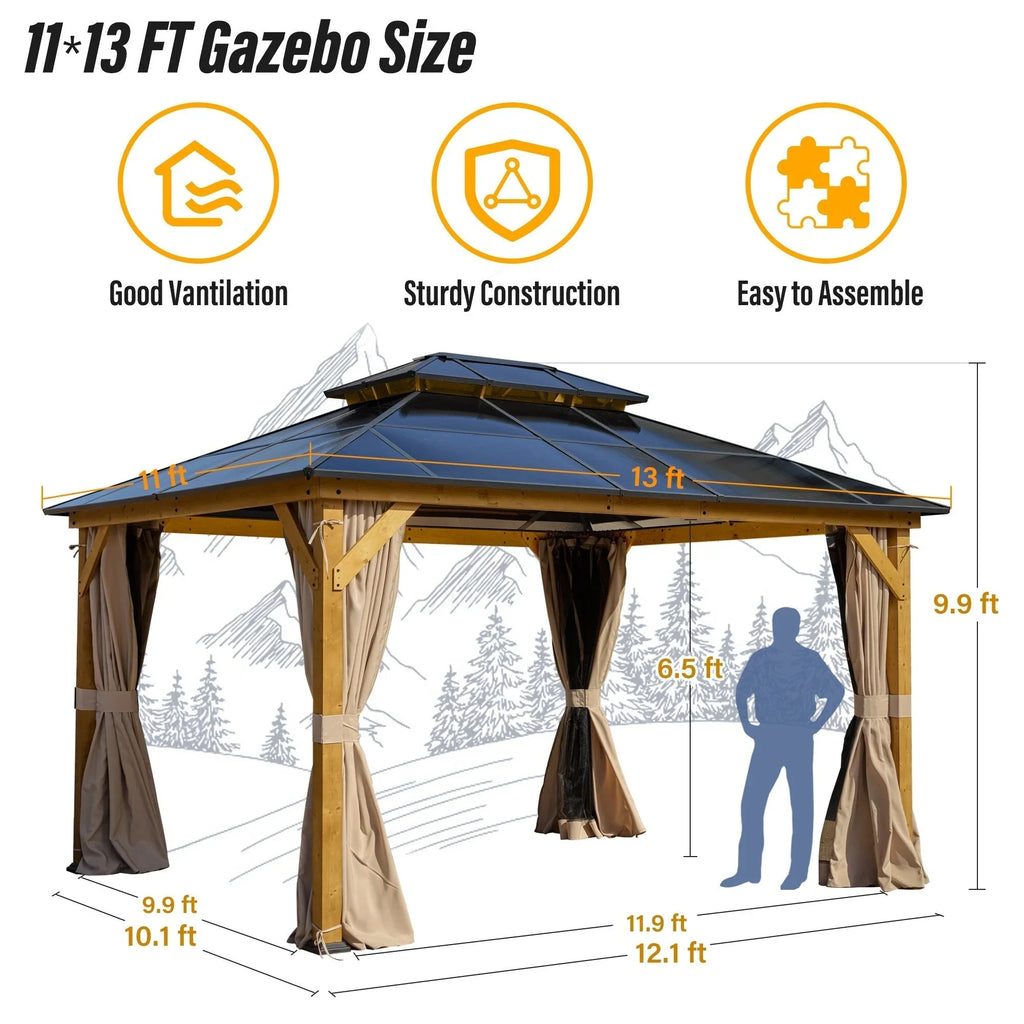 EROMMY Hardtop Gazebo,Outdoor Pergola with Double Roof & Netting & Curtains,Heavy Duty Canopy for Patio, Backyard, Pool party
