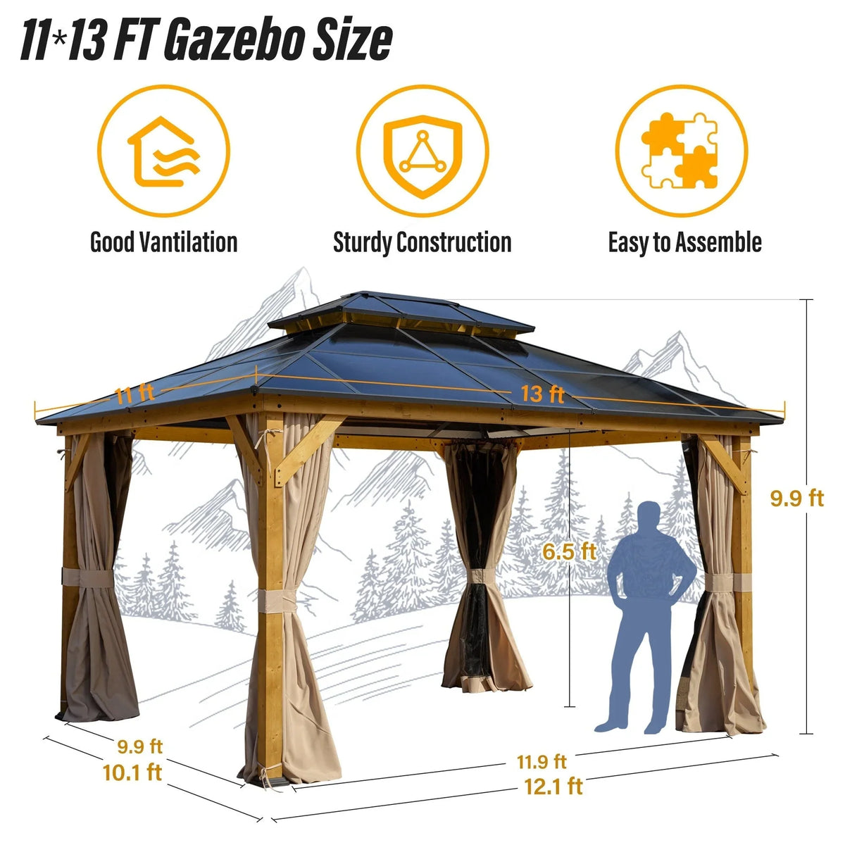 EROMMY Hardtop Gazebo,Outdoor Pergola with Double Roof & Netting & Curtains,Heavy Duty Canopy for Patio, Backyard, Pool party