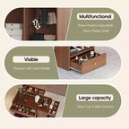 Closet Island with 6 Drawers, Glass Display Top & Open Shelves