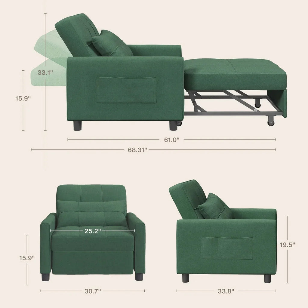 3-in-1 Adjustable Sleeper Sofa Bed, Pull Out Chair Sofa, Convertible Folding Bed for Living Room